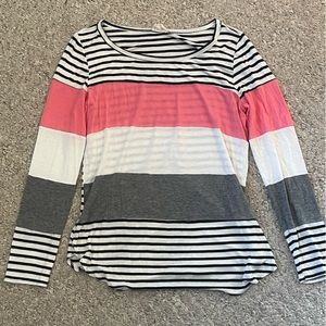 Pink Lily Striped Long Sleeve T-shirt Size Small